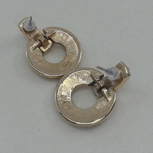 Vintage Swarovski Circle Drop Earrings – Gold Tone, Pave Crystal – 1 Inch - Picture 2 of 2